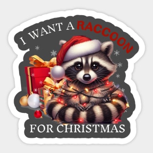 I Want a Raccoon For Christmas Funny Raccoons Xmas Sticker